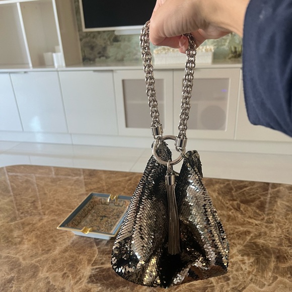 Jimmy Choo Gunmetal Pewter Silver Sequin Callie Evening Bag - Picture 2 of 13
